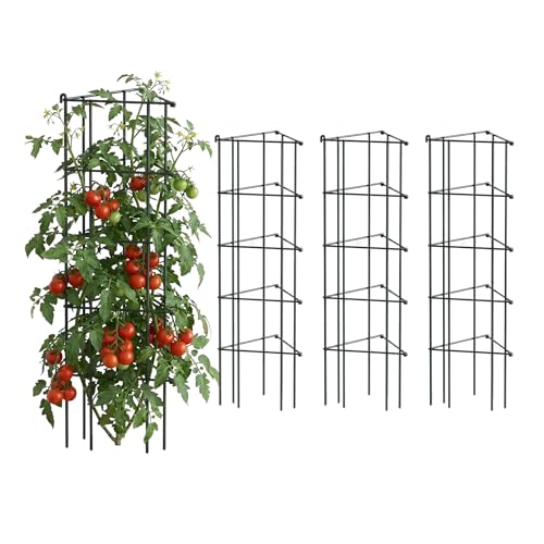 Vego 3-Panel Tomato Cage for Garden & Pots, Rust-Resistant Tomato Stakes Plant Cage Trellis Support for Climbing Vegetables Plants- 11.5" Triangle 4 Pack