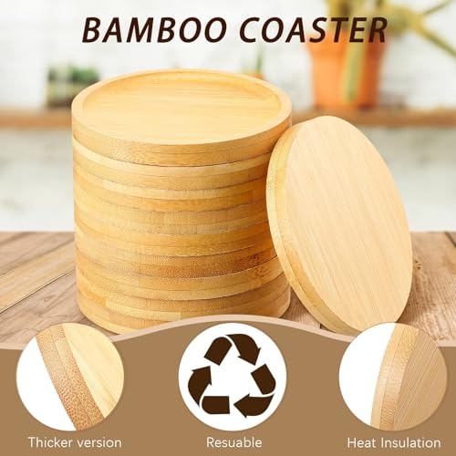 40 Pcs Round Bamboo Coasters for Drinks Small Plant Saucer - view 3