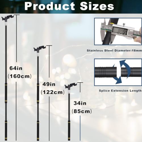 Christmas Light Pole, 31–61inch Adjustable Segmented Stainless Steel Extension Pole with Black Hooks Ideal for Hanging String Lights Holiday Decorations Clothing and Bird Feeders - view 2