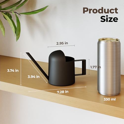 Small Watering Can Indoor Outdoor Plant Black Metal Stainless Steel Long Spoutt Flowers Watering Cans for House Garden Plants 10OZ Watering Bottle Cute Decorative for Bonsai - view 2