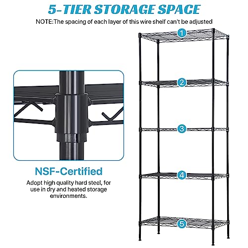 5-Tier Metal Shelving Unit, 750 lb, 24 x 14 x 60 in, Black - view 5