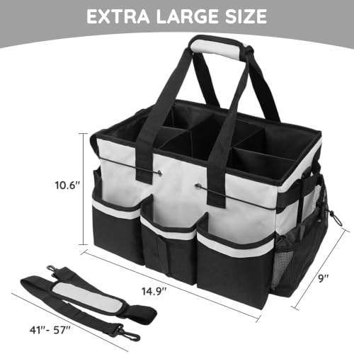 Large Cleaning Caddy Bag with Handle, Built-in Sturdy Support Board, Adjustable Shoulder Strap, Multi-compartment Design Cleaning Supply Tote for Cleaners & Housekeepers (White) - view 4
