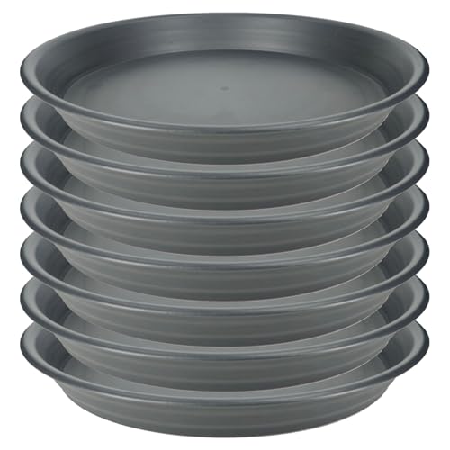 7Pcs Plant Saucer Tray, Heavy Duty Plastic Plant Drip Trays for Indoors and Outdoors, 6 8 10 12 14 16 inch Sizes, Flower Plant Water Tray Base (Dark Gray 6")