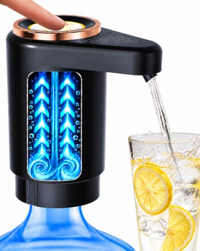 Water Jug Pump for 5 Gallon Bottle, Dual Motor Fast Flow Water Dispenser Pump, USB-C Rechargeable Portable, One-Button Operation, Fits 2–5 Gallon Bottles for Home, Office, RV, Camping (Black)