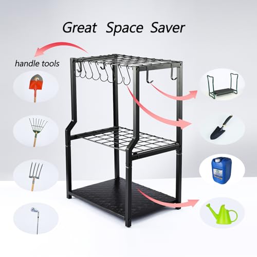 Garden Tool Organizer Heavy Duty,Yard Tool Tower Rack,Garage Storage Organization for Long Handle Tools,Rake,Brooms,Extra Hooks for Small Shovel,Shear.All Metal,Free Standing. - view 4