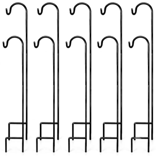 Ashman Shepherds Hook 10 Pack Black, 35 Inches Tall, Made of Premium Metal for Hanging Solar Light, Bird Feeders, Mason Jars, Garden Stake and Wedding Décor.