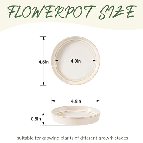 Plant Saucers, 4-Pack 4.5 Inch Ceramic Plant Saucers, Glazed Plant Pot Saucers, Drainage Drip Water Tray, Plant Trays to Catch Water for Indoors Outdoors Succulents Small Potted Plants (White) - view 3