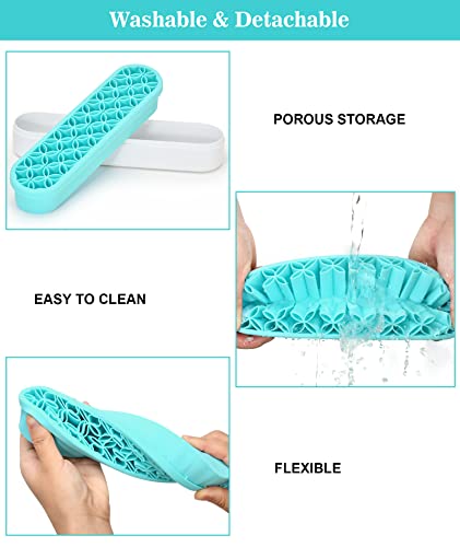 Silicone Makeup Brush Holder, Desktop Cosmetic Storage Box Organizer for Brush, Eyeliners, Cosmetic Tools, Pen, Pencil, Art Supplies, Painting Brush, and more - Blue - view 4