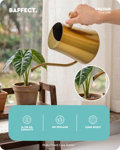 Indoor Watering Can for House Plant & Small Bonsai (1L, Brass Gold) - view 2