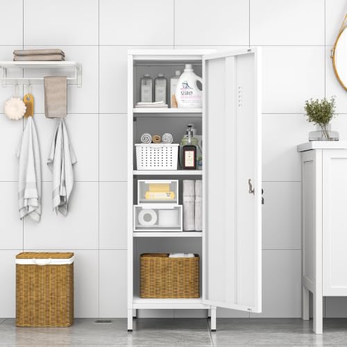 Metal Locker Cabinet, 47"H Home Office Storage Lockers, Vertical Steel Storage Cabinet with Locking Door and 3 Adjustable Shelves, Garage Tool File Cabinets for Home Office,Garage,Bathroom, White - view 2