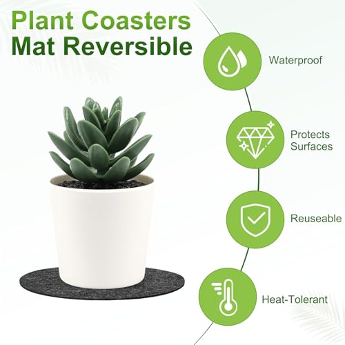 3-Pack Plant Coasters Mat Reversible, 6 Inch Felt Round Absorbent Fabric Plant Pot Saucers for Gardening/Indoor/Outdoor Pots, Waterproof Coaster Mats [Gray] - view 2