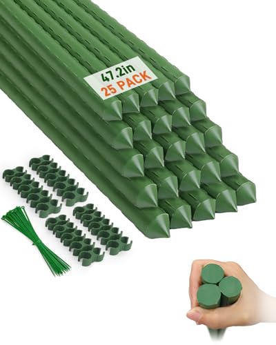 25 Pack 4FT Garden Stakes, 0.78" Steel Core Plastic Covered