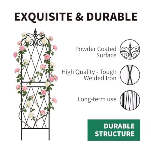 2 Pack 71" H x15 W Trellis,Black Garden Trellis for Climbing Plants Outdoor Metal Frame Sturdy Trellis for Rose - view 5