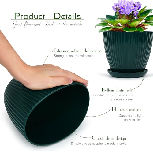 Plant Pots Indoor with Saucers & Drainage - 6 Pack Flower Pots - Plastic Planters for Indoor Planter - 7.5/6.6/5.8/5.0/4.3/3.5 inches Sizes for All Different Types of Plants-Dark Green - view 5
