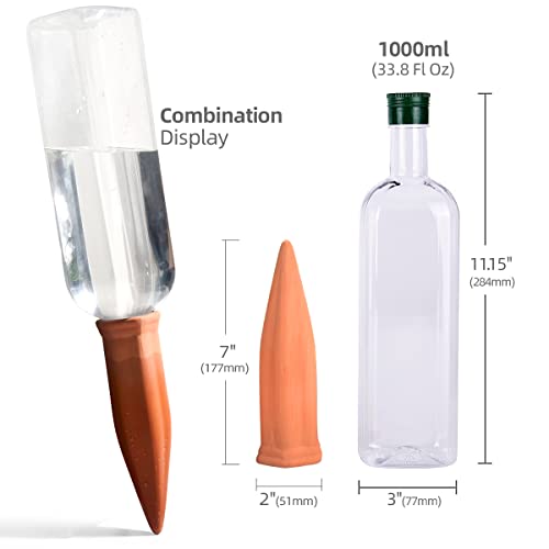 6 Terracotta Watering Spikes with 6 PET Empty Bottles 33.8 Fl Oz 1000ml for Plant Self Irrigation Up to 10+ Days - view 3