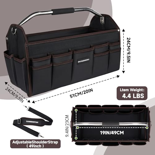 20 In Tool Carrier, Open Top Tool Tote 30 Pockets, Waterproof Tool Bag For Men, Foldable Wide Mouth Electricians Tool Bag, With Stainless Steel Handle and Removable Shoulder Strap - view 2