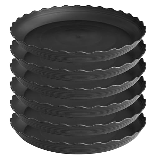 6 Pack Plant Saucer 8 inch, Heavy Duty Plastic Plant Water Tray, Planter Saucers, Flower Pot Tray Water Trays for Plant Pots (Black)