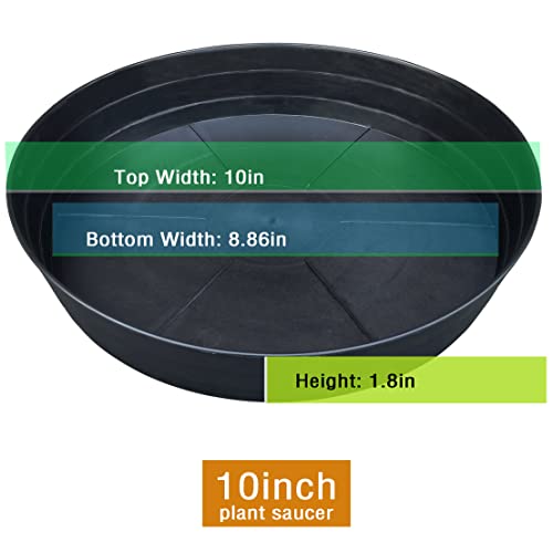 Plant Saucer 4 Pack 10 inch Heavy Drainage Tray for Indoors No Holes, 12 14 16 18 20 25 Inch Plastic Plant saucers Water Catcher for Pots Base Extra-Deep Plant Trays for Flower Pot (10 Inch, Black) - view 2