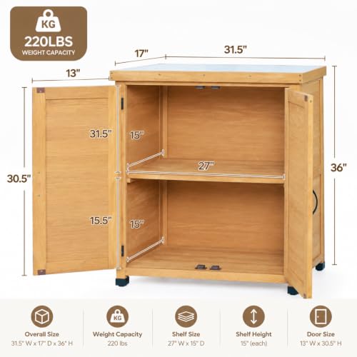 Outdoor Garden Potting Bench with Metal Tabletop and Storage Cabinet - view 2