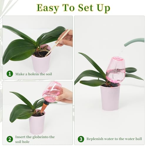 6pcs Plant Self Watering Globes, Plastic Water Bulbs Top Fill, 12.3 oz Plant Watering Devices System Slow Release Terracotta, Water Spikes Stakes for Indoor (Pink-6pack) - view 5