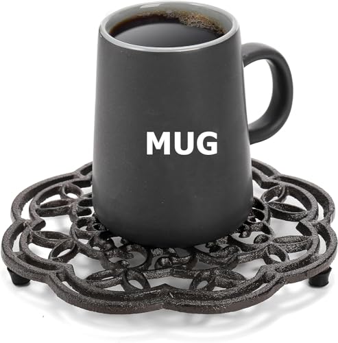2 Pack Cast Iron Trivet Heavy Duty, 7.7 inch Round Metal Trivet for Hot Pans or Teapot, Rustproof Pot Stands Holders with Rubber Pegs for Countertop, Dining Table, Kitchen Farmhouse Decoration - view 5