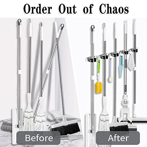 Broom Holder Wall Mount, 5 Racks 4 Hooks Heavy Duty Mop Organizer - view 6