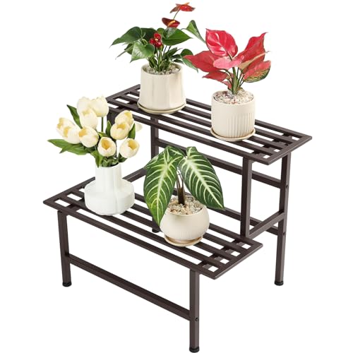 2 Tier Metal Plant Stand Outdoor Indoor,Ladder Plant Shelf,Coffee