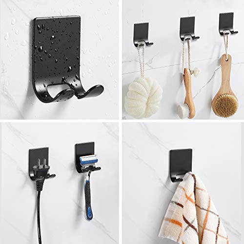 Razor Holder Shaver Hook Hanger Stand Caddy (4 Pack) Self Adhesive Stick on Hook Heavy Duty Stainless Steel Phone Holder for Shower, Tools for Hanging Washcloth Towel Loofah for Bathtub Wall, Black - view 6