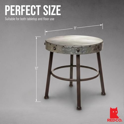 Red Co. 10” Tall Round-Top Antique Metal Milking Stool Display Plant Stand Holder, Weathered Silver Tone - view 3