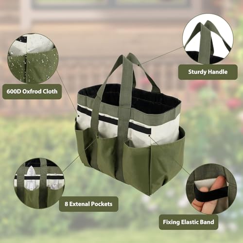 Garden Tool Bag Organizer, Tote Storage Bag with 8 Pocket, Heavy Duty Oxford Garden Tote Caddy, Gardening Tool Kit Holder for Indoor and Outdoor, Gifts for Men Women - view 5