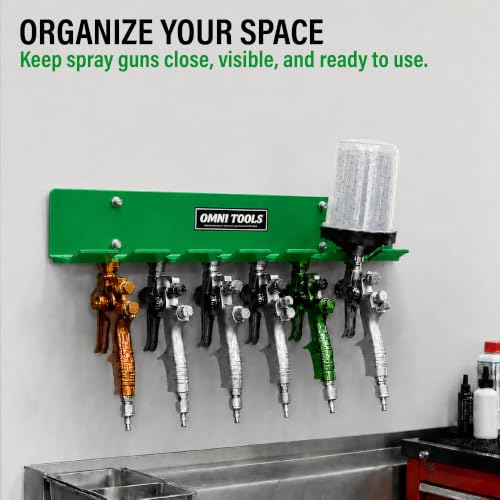 Omni Tool Wall Mounted Paint Spray Gun Holder Holds 7 Guns without Cups or 4 with Cups, Heavy Duty Screw Mount Rack, Stable Scratch-Free Design, Green, 1 Pack 37509 - view 7