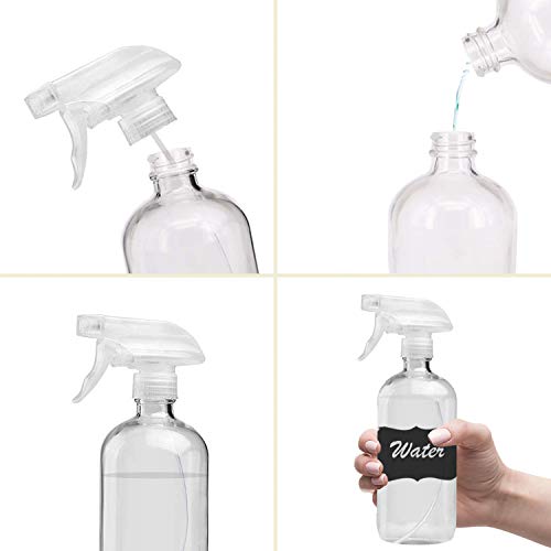 Clear Glass Spray Bottles For Cleaning Solutions (4 Pack) - 16 Ounce, Refillable & Reusable Sprayer for Essential Oil, Water, Kitchen, Hair. Durable Black Trigger Sprayer w/Mist and Stream Settings - view 6