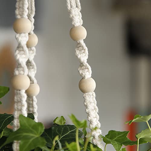 Macrame Plant Hanger Indoor Hanging with Wood Beads Macrame Planters No Tassel for Indoor Outdoor Boho Home Decor 35 Inch (Ivory,2pcs) - view 6