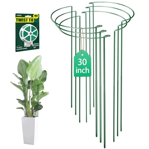 6 Pack 30 inch Plant Support Stakes, Heavy-Duty Half Round Peony Support, Garden Plant Stakes Cage for Outdoor Plants, Peony, Tomato, Hydrangea, (15In Support +15In Stainless Extension Tubes)