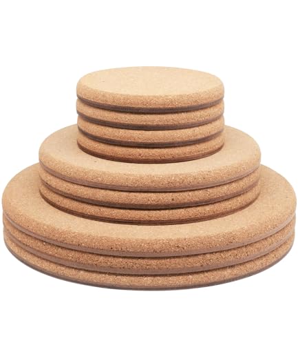 Cork Plant Coasters, Double Layers, 3 Sizes (4/6/8 Inch), 10 Pcs