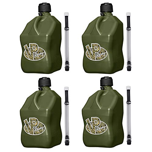3842-CA, 5.5-Gallon Square Motorsport Jug Camo (4 Pack) w/ 14" Deluxe Hose (4 Pack) Close-Trimmed Cap and Neck for Tight Seal