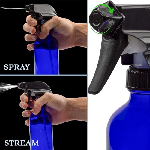 8-Ounce Cobalt Blue Glass Boston Round Spray Bottles (2 Pack) 3-Setting Heavy Duty Sprayers, Empty Refillable Bottle - view 4