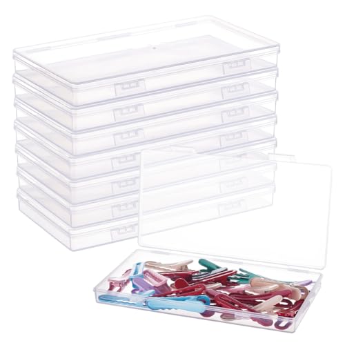 8 Pack 6.5x3.5x0.6 Inch Rectangle Clear Plastic Storage Box with Double Hinged Lids for Photo, Pencil, Craft Tools, and Other Small Accessories