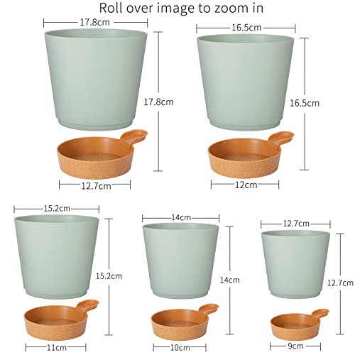 Plant Pots 7/6.5/6/5.5/5 Inch Self Watering Planters with Drainage Hole, Plastic Flower Pots, Nursery Planting Pot for All House Plants, African Violet, Flowers, and Cactus,Green - view 3