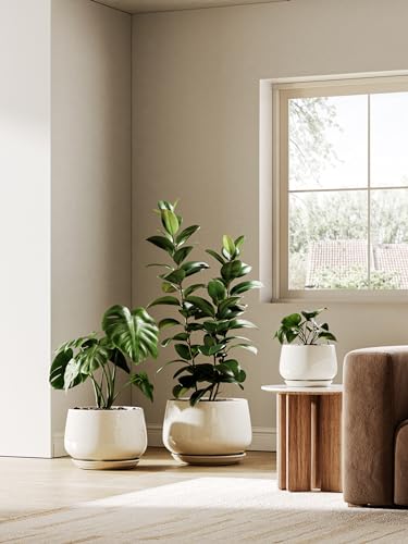Ceramic Planter, 12 Inch, Large Plant Pot, Reactive Glaze Beige - view 2