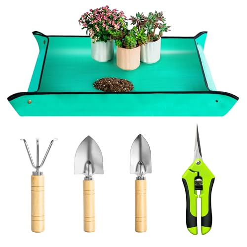 Plant Repotting Mat, 5Pcs Succulent Tools Mini Garden Small Gardening Tools Indoor, Pruning Shear Gardening Scissor, Hand kit for Bonsai, Cactus, Fairy, Houseplant Transplanting, Seedling