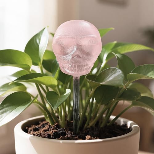 10 oz Glow-in-The-Dark Smiling Cute Skull Glass Plant Watering Globes, Halloween Goth Water Bulbs, Gothic Plant Self Watering Devices, Self Watering Planter Insert Plant Waterer, 2 Pack - view 2