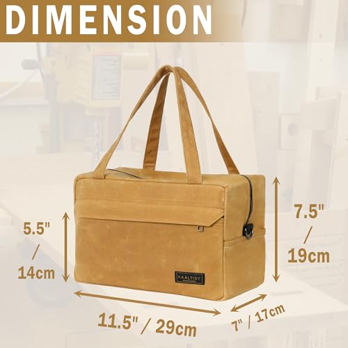 Canvas Tool Organizer, Heavy Duty 16oz Waxed Canvas Garden Hand Tools Bag - with Hidden Zipper Pocket & Large Storage Capacity, Tool Carrier for Gardening Carpentry Tools | 11.5" x 7" x 7.5" - view 2
