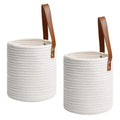 Cotton Wall Hanging Storage Basket 2pcs with Leather Handle