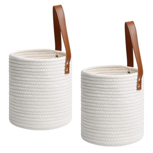 Cotton Wall Hanging Storage Basket 2pcs with Leather Handle