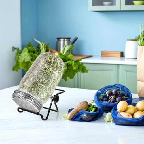 Wide Mouth Sprouting Jar Stand Kit with Stainless Steel Screen Lids - view 6