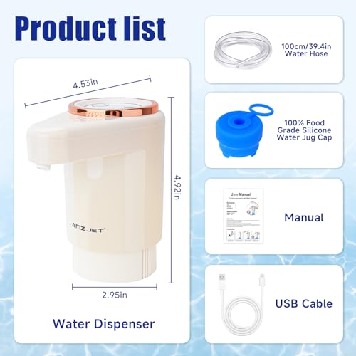 Dual Pump Water Dispenser for 5 Gallon Bottle, Electric Water Bottle Pump with Water Jug Cap, Powerful Flow, USB Rechargeable Automatic for Home, Office, Camping-Beige - view 6