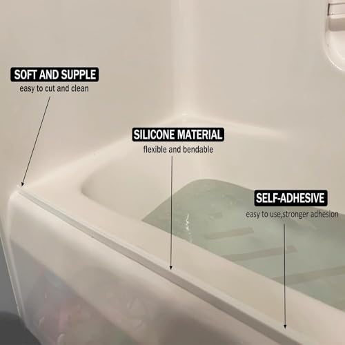 Shower Threshold Water Dam,Self Adhesive Silicone Waterproof Barrier Bathroom and Kitchen Shower Water Stopper Guard for Dry and Wet Separation Caulk Seal Strip Edge Trim (Length：39Inch, Black) - view 7
