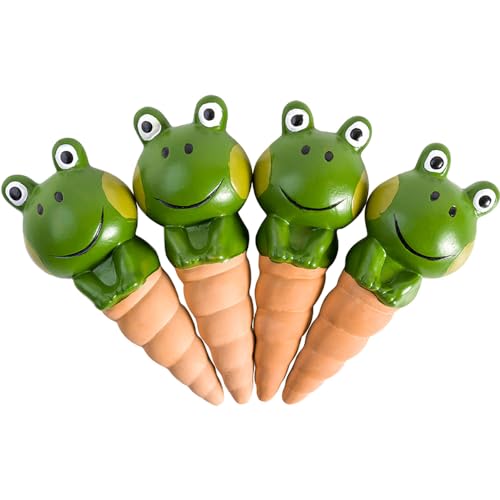 Terracotta Plant Self Watering Spikes, 4 Pack Plant Watering Globes Frogs Styles Decorative Self Plant Watering Stakes Vacation Plant Watering Bulbs for Indoor Outdoor Plants