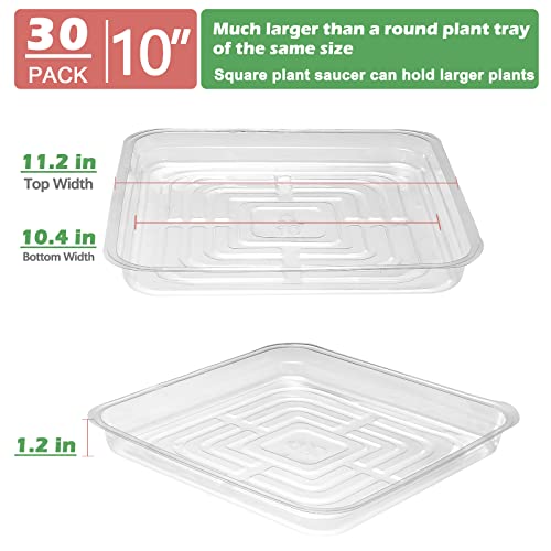 30 Pack Plant Saucers for Indoors 10 Inches Plant Trays for Pots Plastic Trays for Plants Square Plant Drip Trays for Potted Plants Flower Pot Saucers Clear Plant Plates to Catch Water, Bulk - view 4